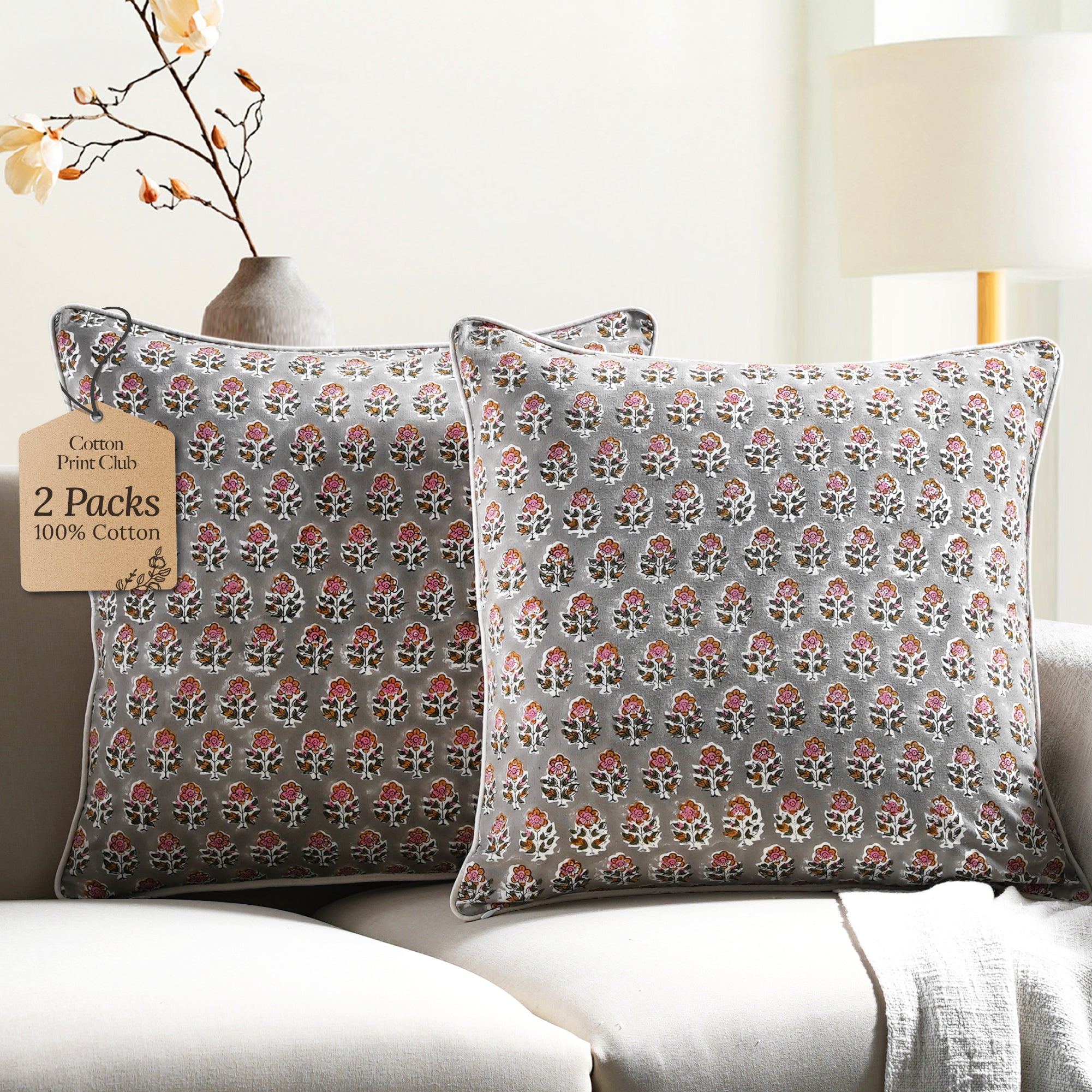 Piping Throw Pillow Covers - Labra Gray (Set of 2)