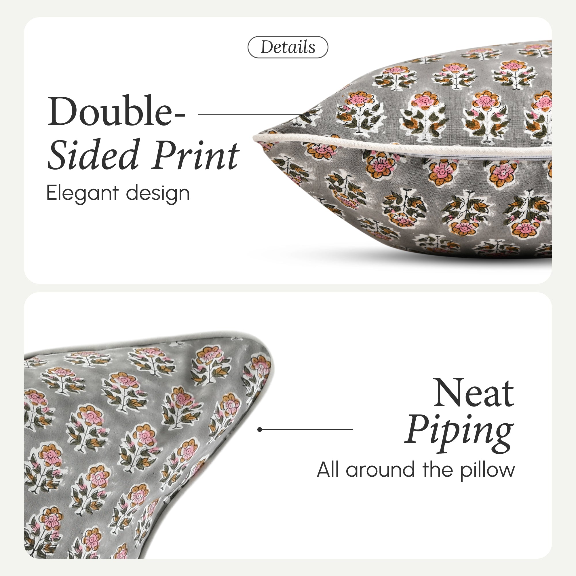 Piping Throw Pillow Covers - Labra Gray (Set of 2)