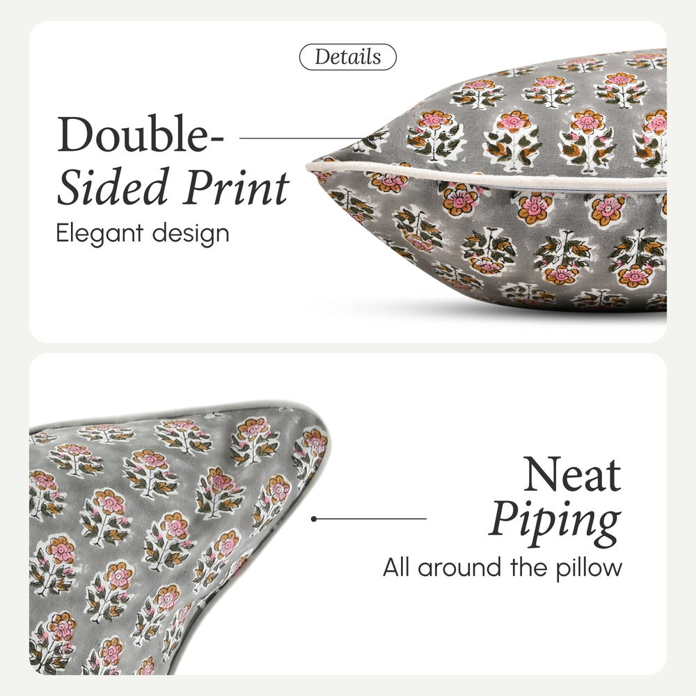 Piping Throw Pillow Covers - Labra Gray (Set of 2)