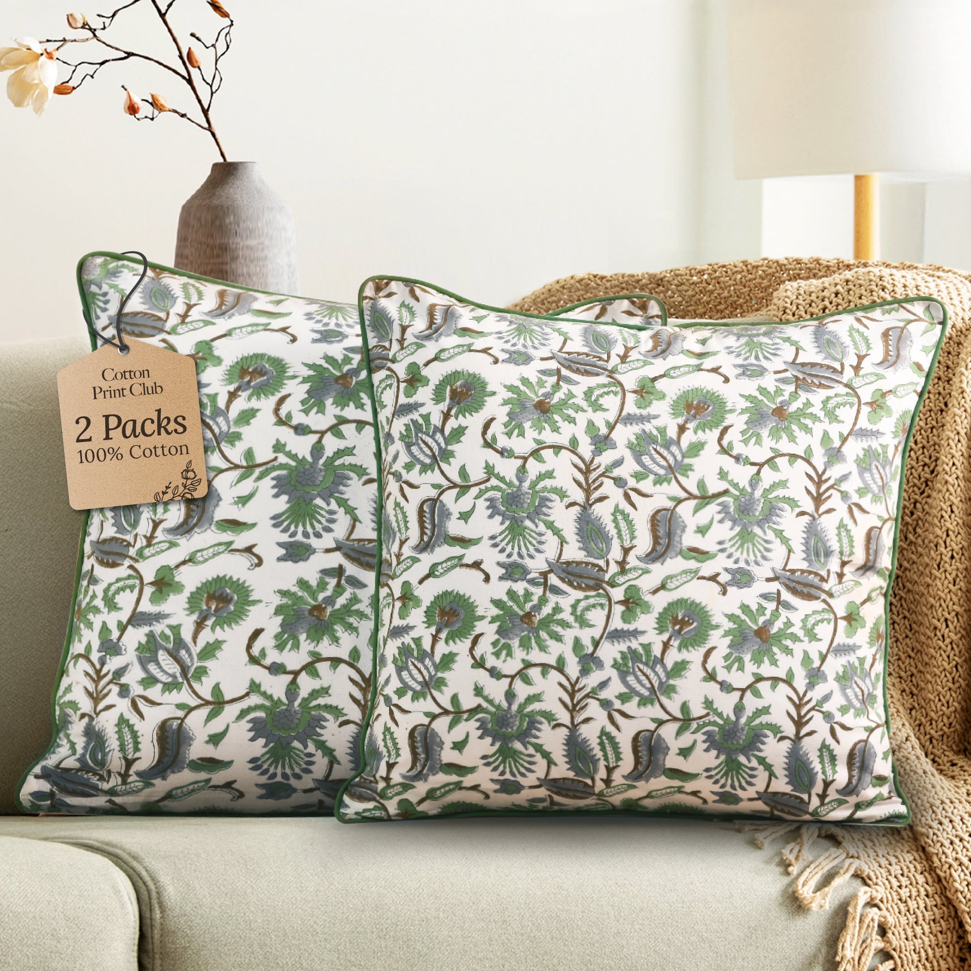 Piping Throw Pillow Covers - Mint Green (Set of 2)