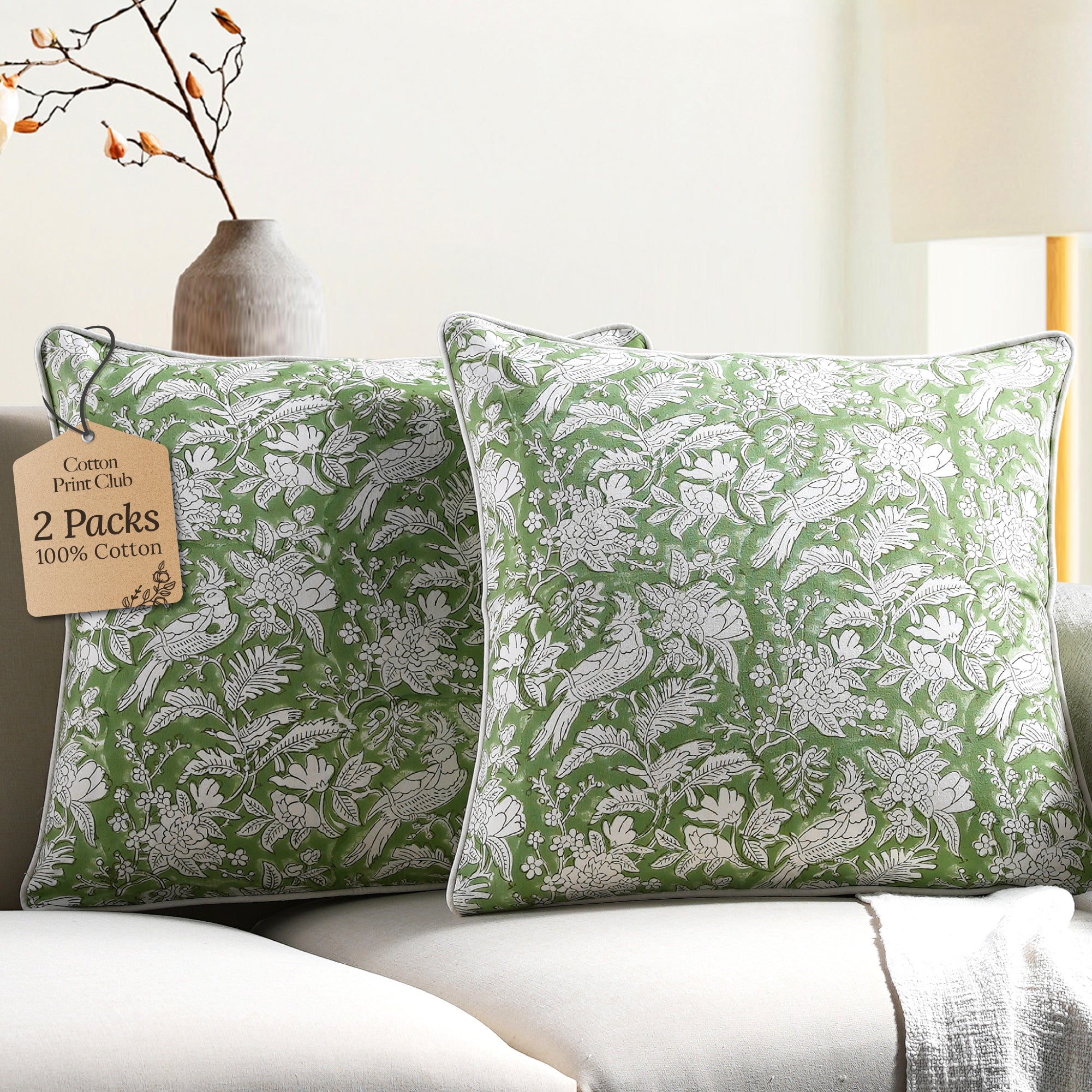 Piping Throw Pillow Covers - Olive Green (Set of 2)