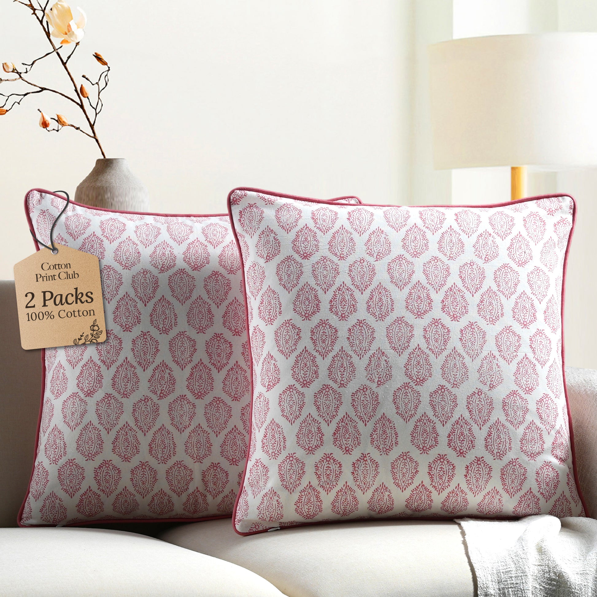 Piping Throw Pillow Covers - Pink Daisy (Set of 2)