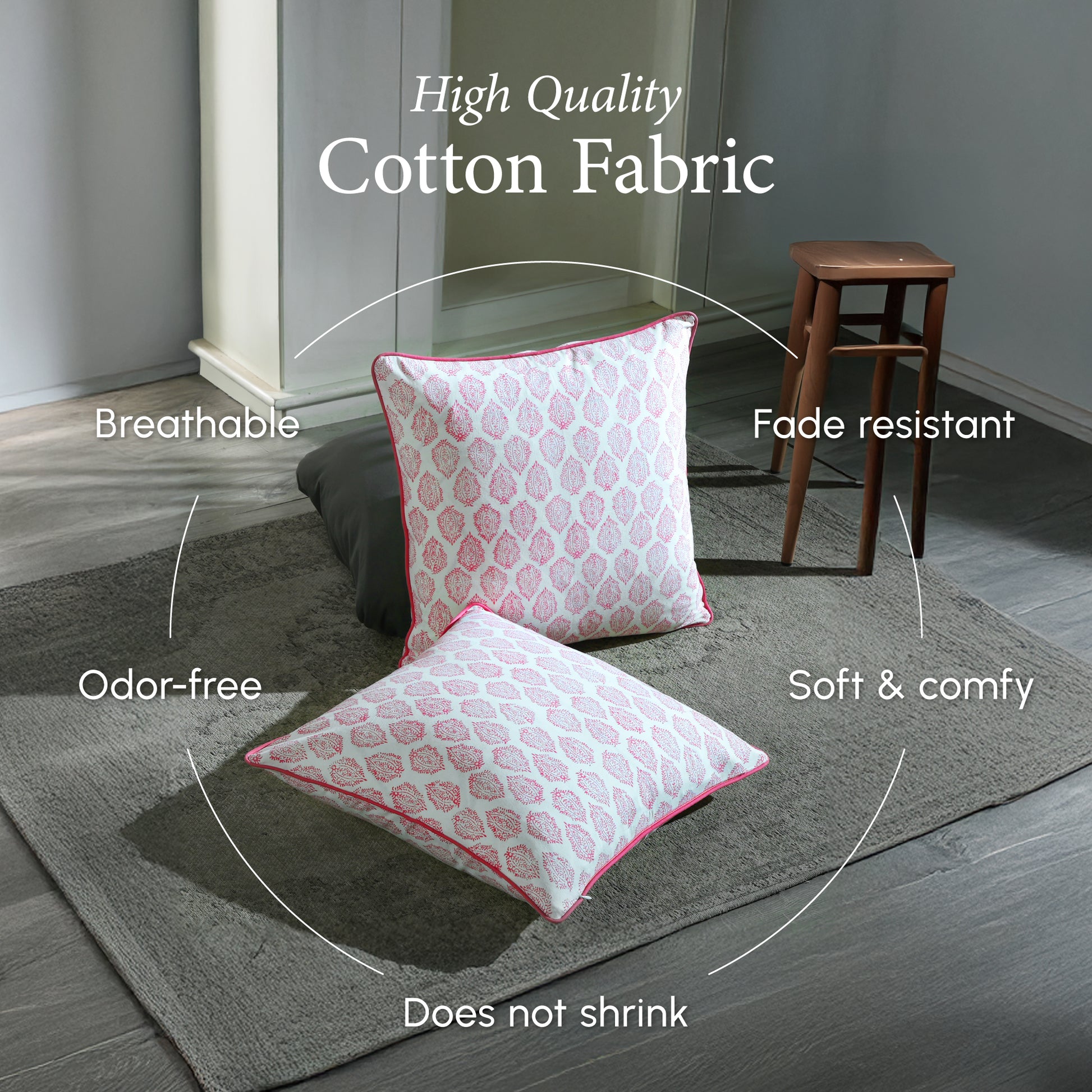 Piping Throw Pillow Covers - Pink Daisy (Set of 2)