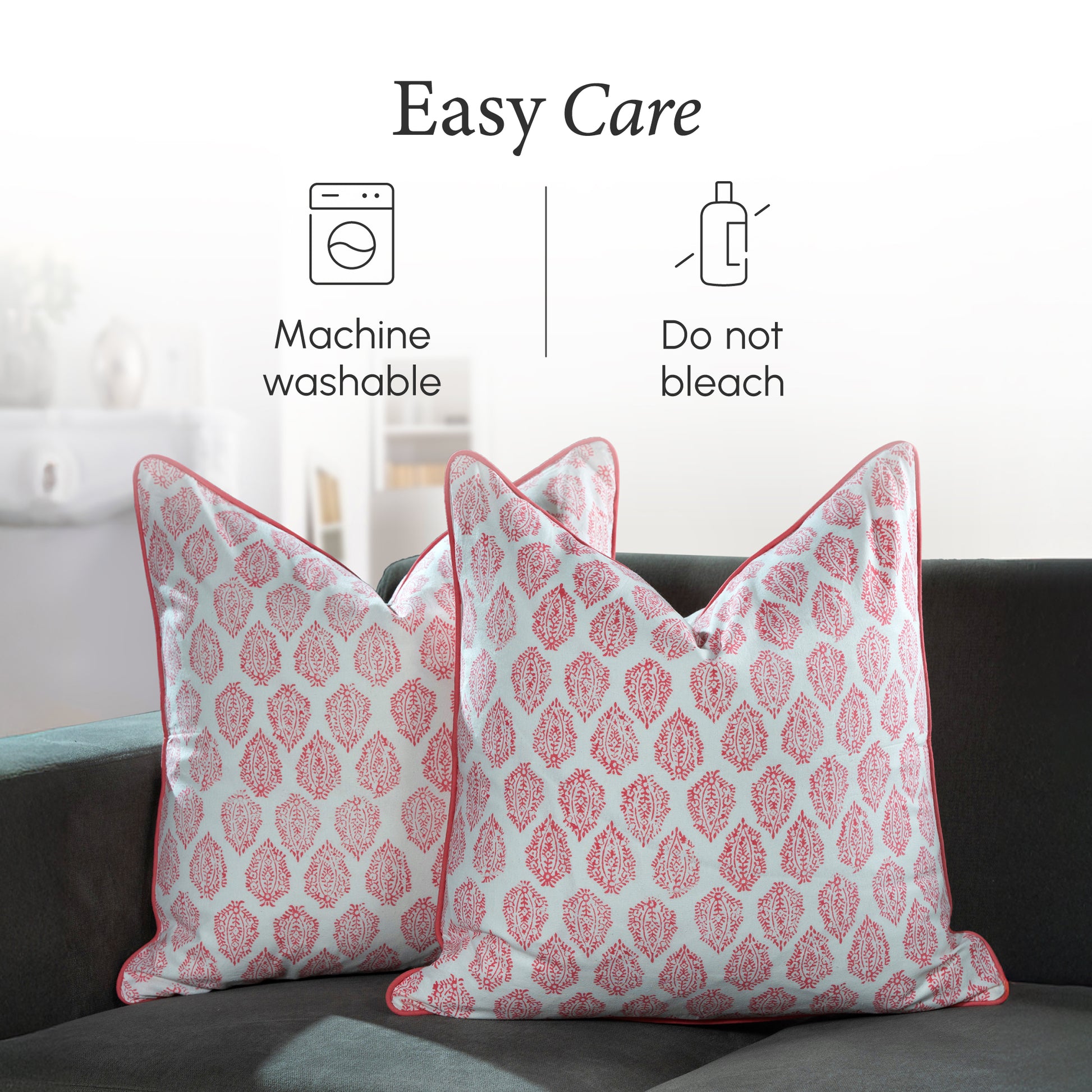 Piping Throw Pillow Covers - Pink Daisy (Set of 2)