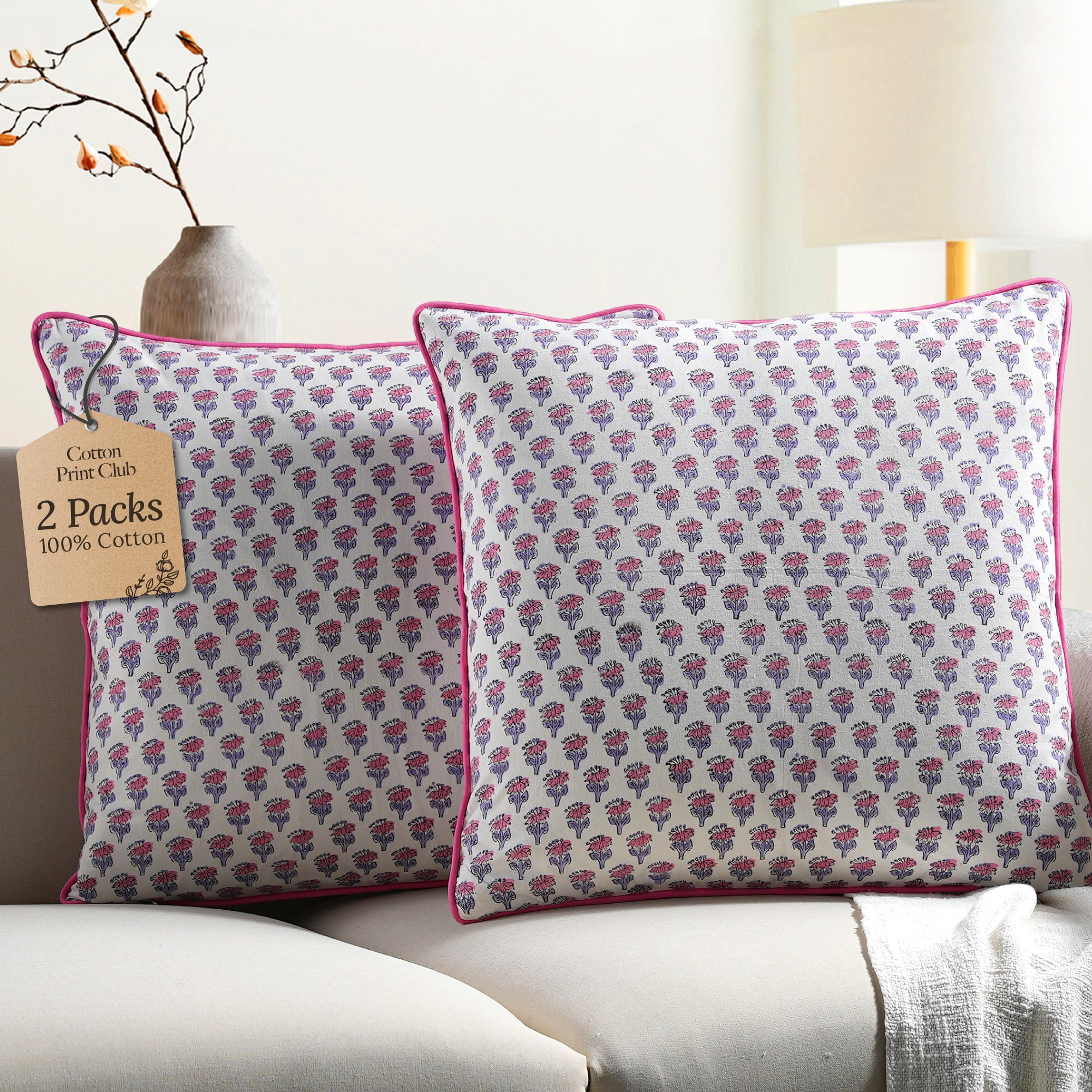 Piping Throw Pillow Covers - Pink Sapphire (Set of 2)