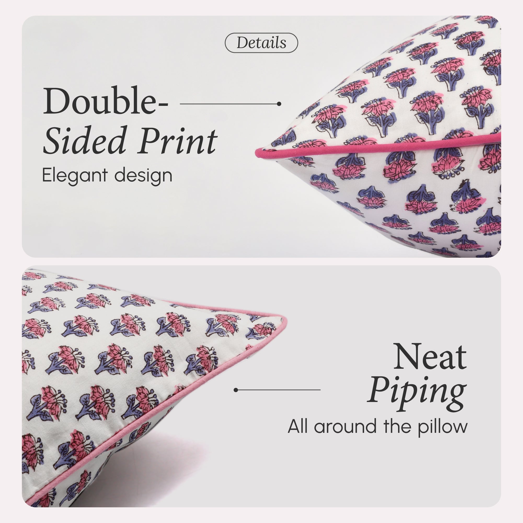 Piping Throw Pillow Covers - Pink Sapphire (Set of 2)