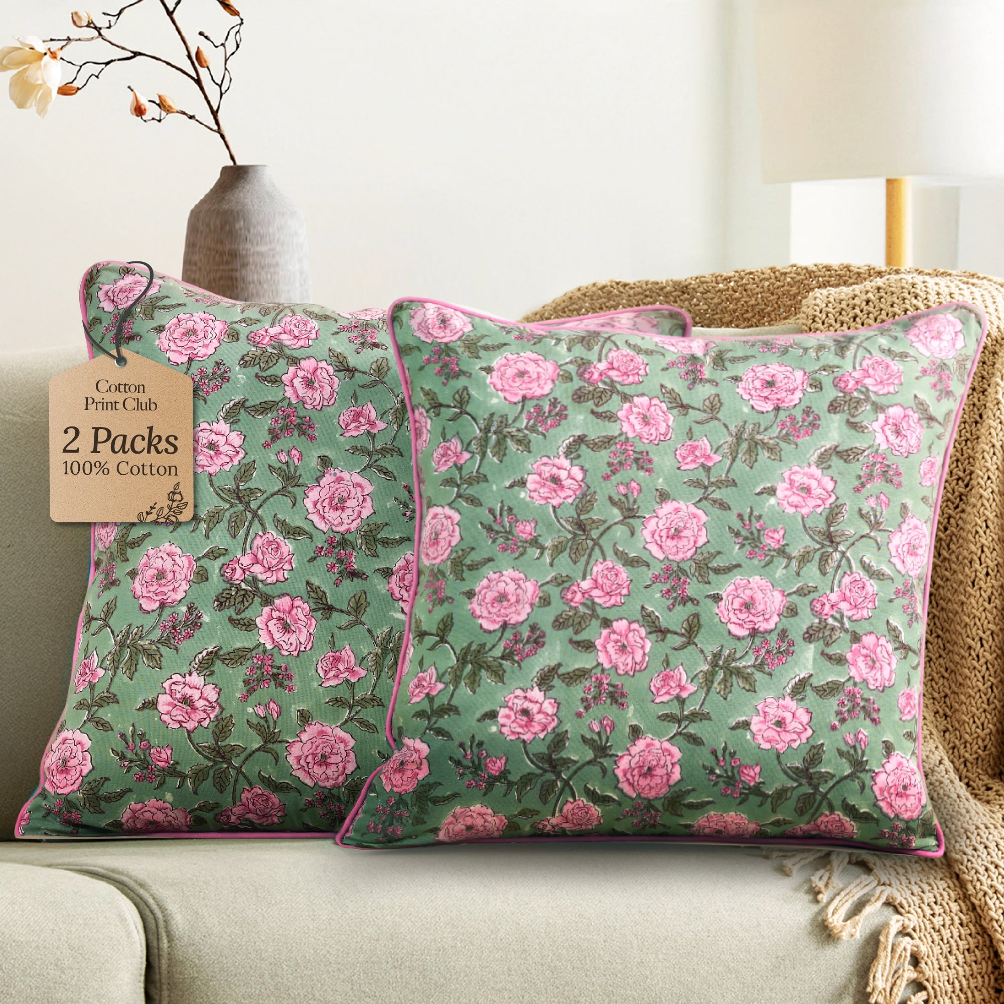 Piping Throw Pillow Covers - Pink Tourmaline (Set of 2)