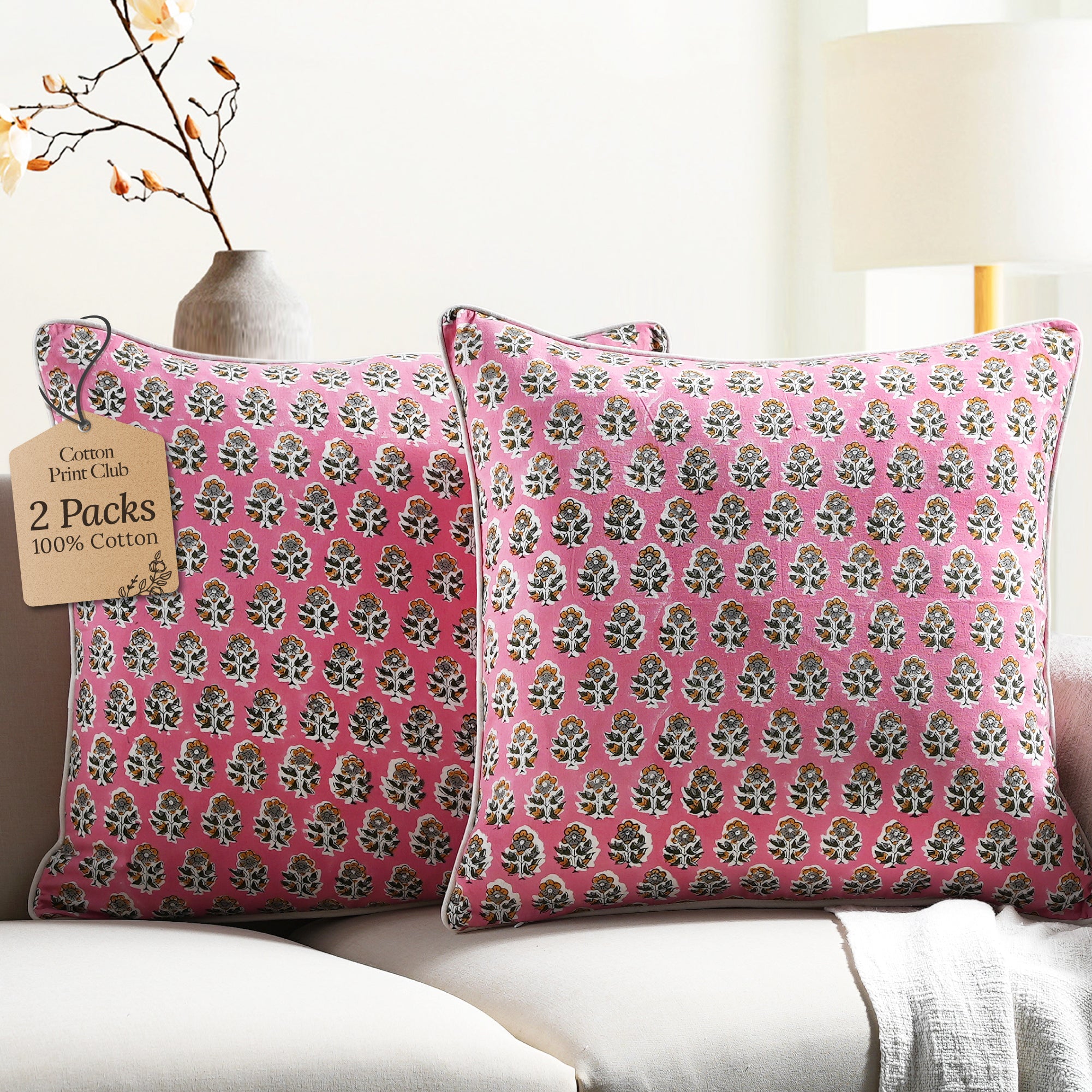 Piping Throw Pillow Covers - Poppy Pink (Set of 2)