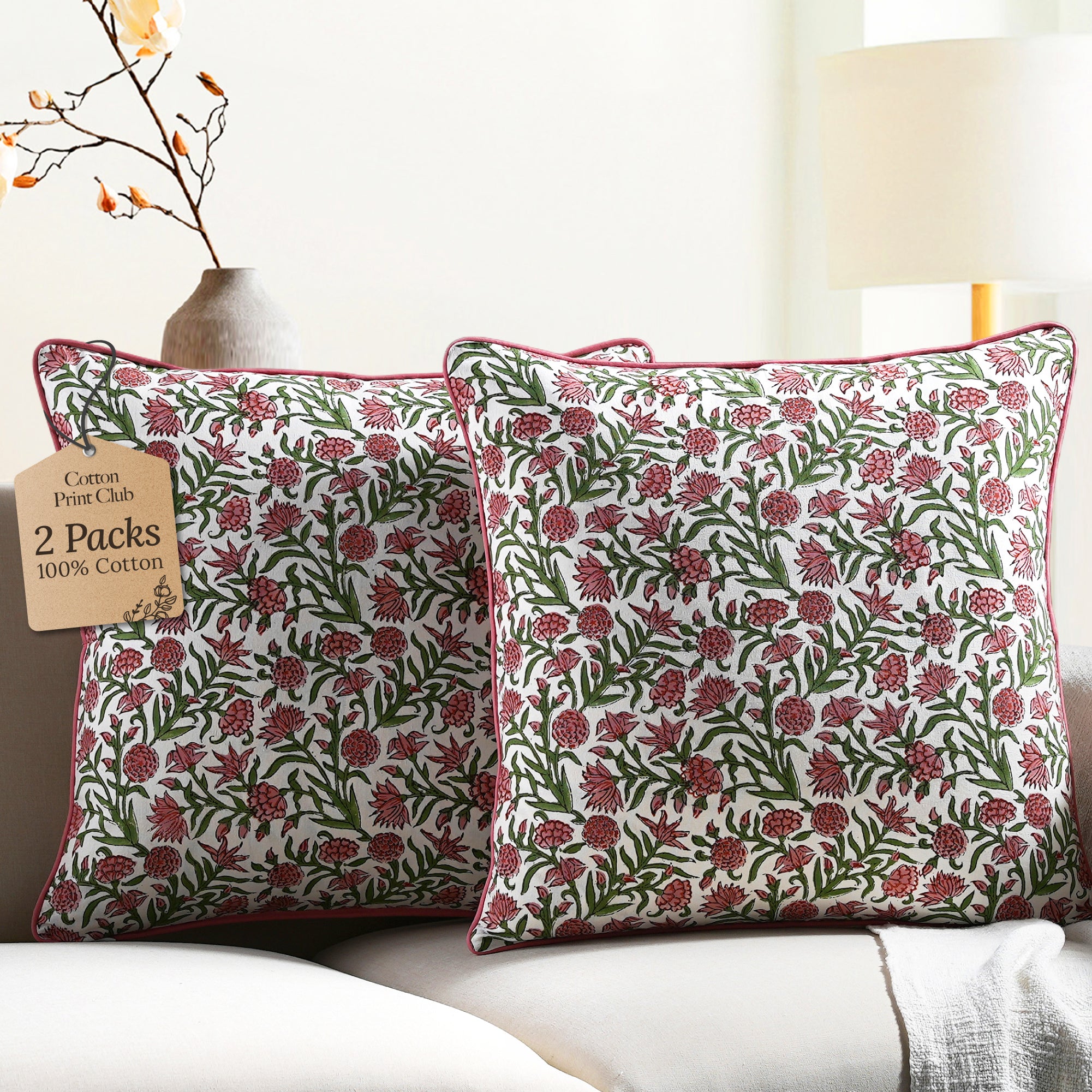 Piping Throw Pillow Covers - Red Garnet (Set of 2)