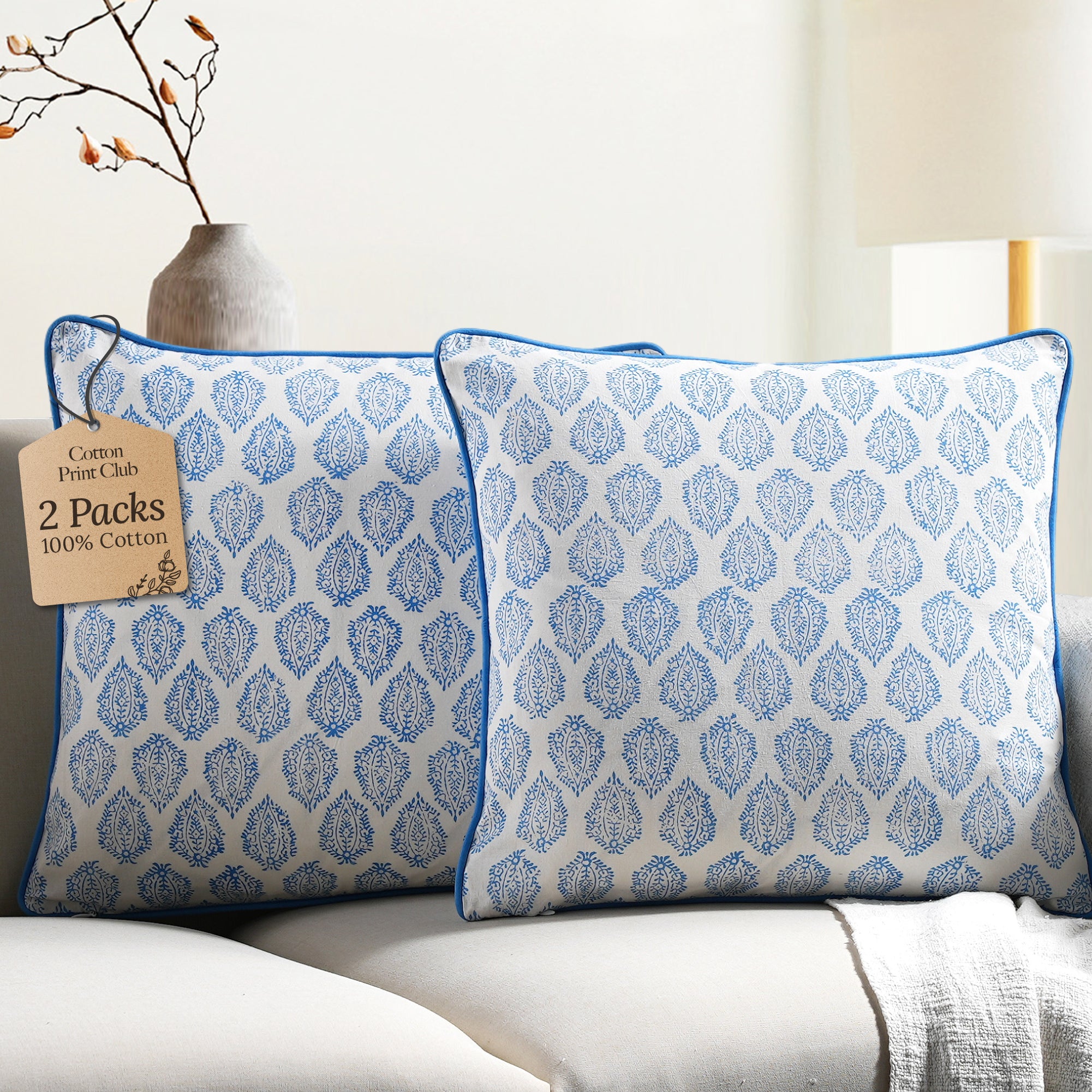 Piping Throw Pillow Covers - Royal Blue (Set of 2)