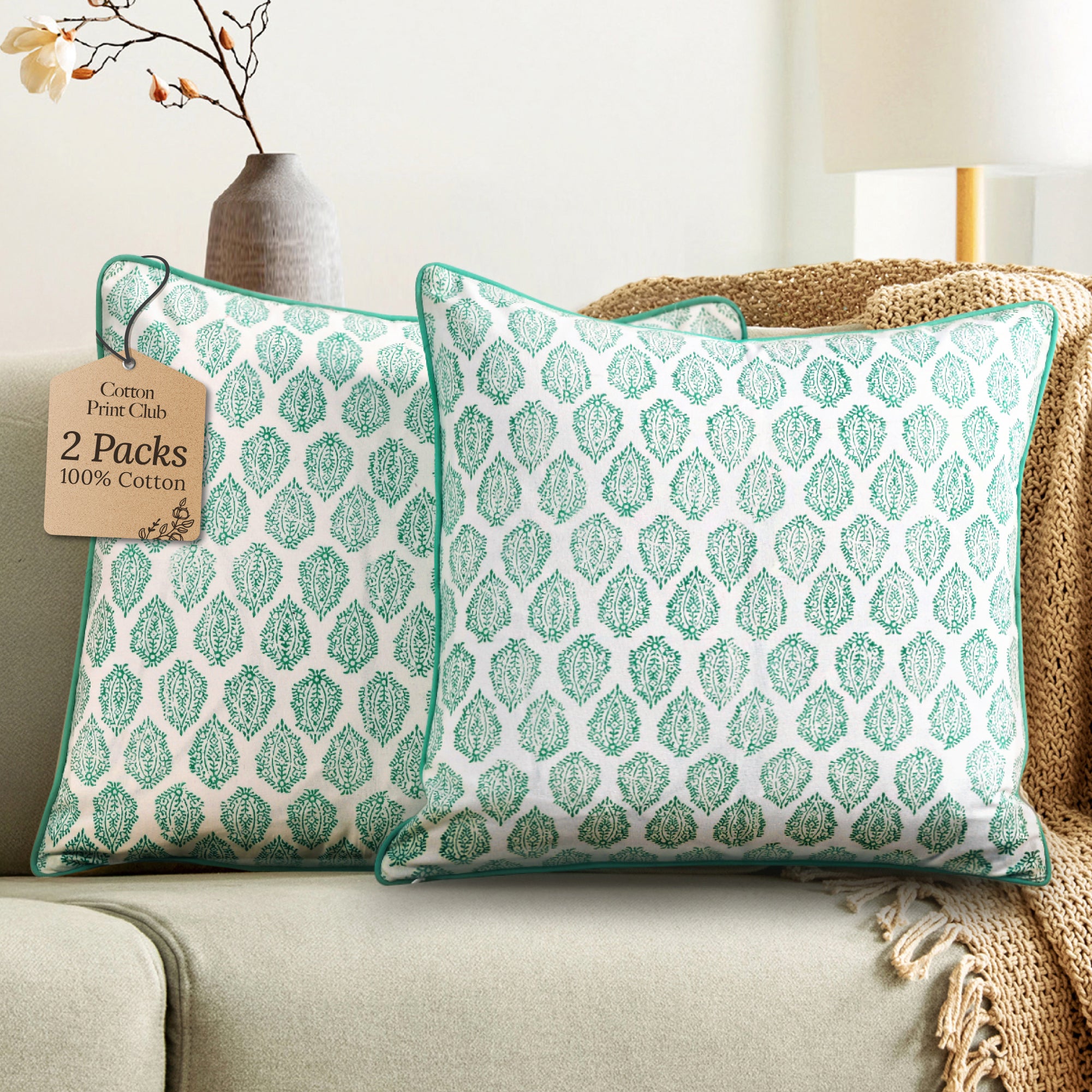 Piping Throw Pillow Covers - Sea Green (Set of 2)