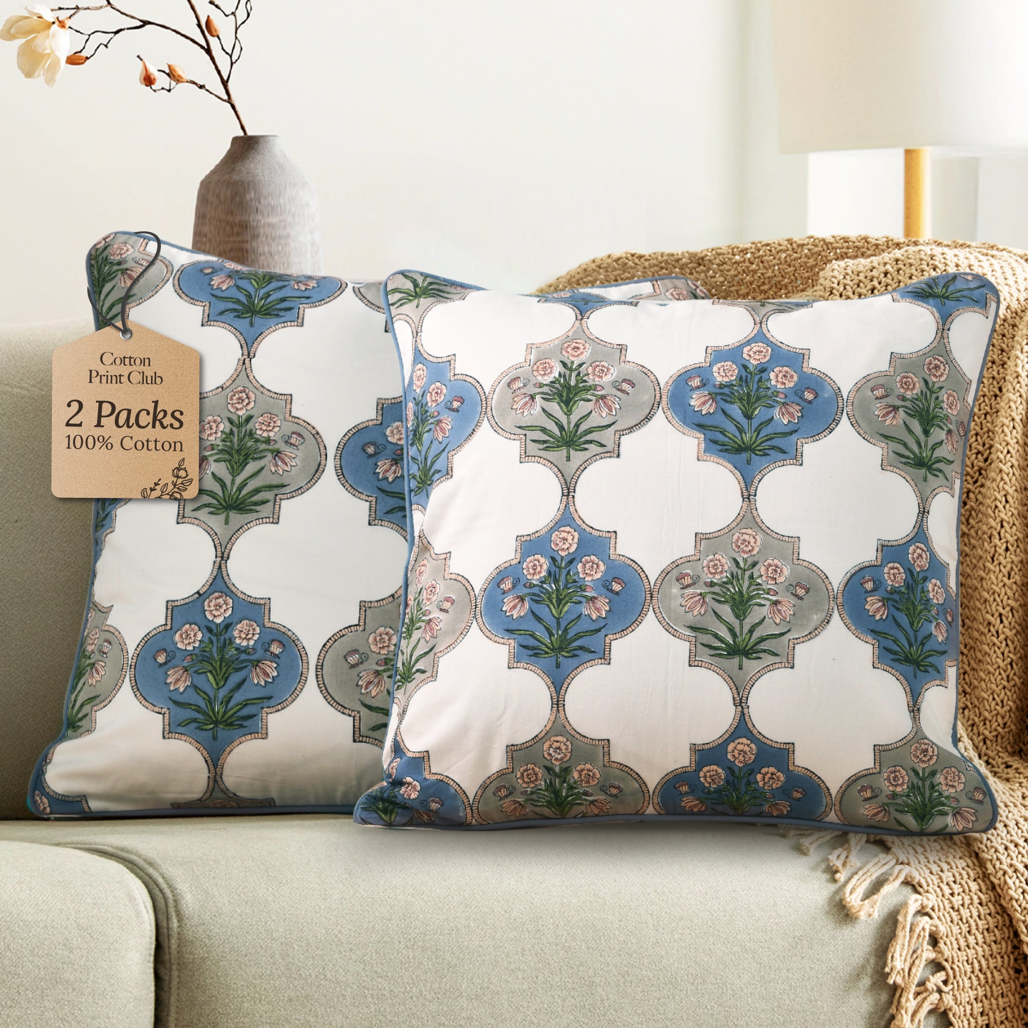 Piping Throw Pillow Covers - Tanzanite Blue (Set of 2)