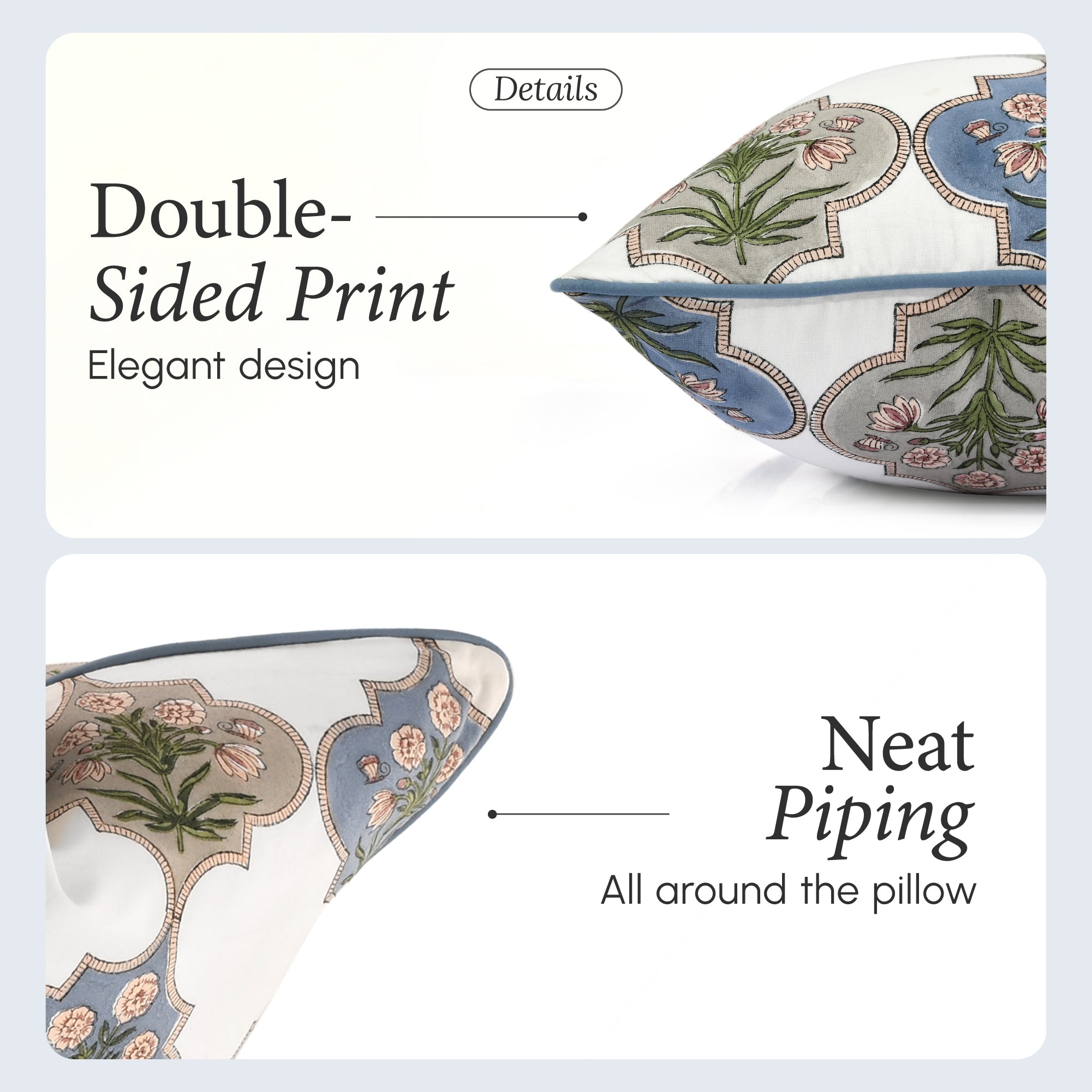 Piping Throw Pillow Covers - Tanzanite Blue (Set of 2)