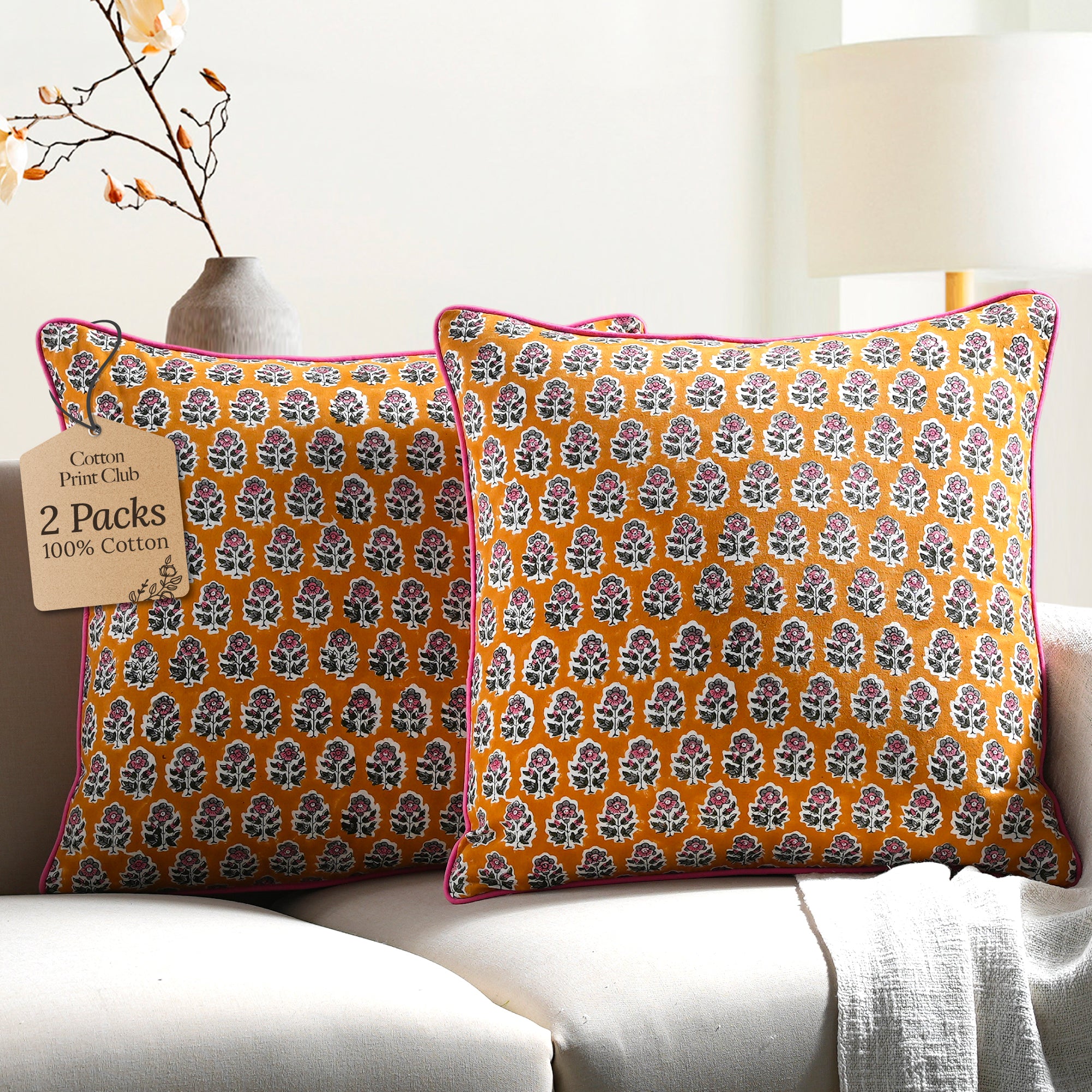 Piping Throw Pillow Covers - Yellow Citrine (Set of 2)