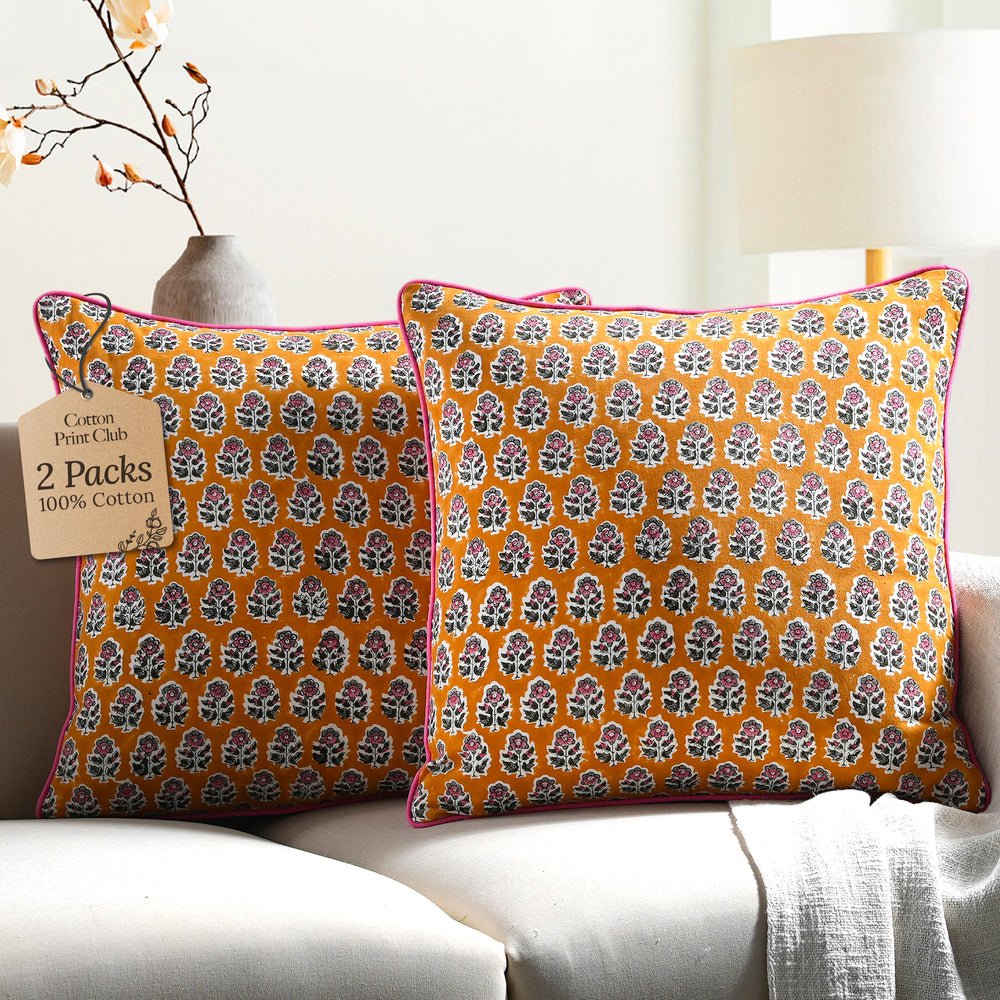 Piping Throw Pillow Covers - Yellow Citrine (Set of 2)