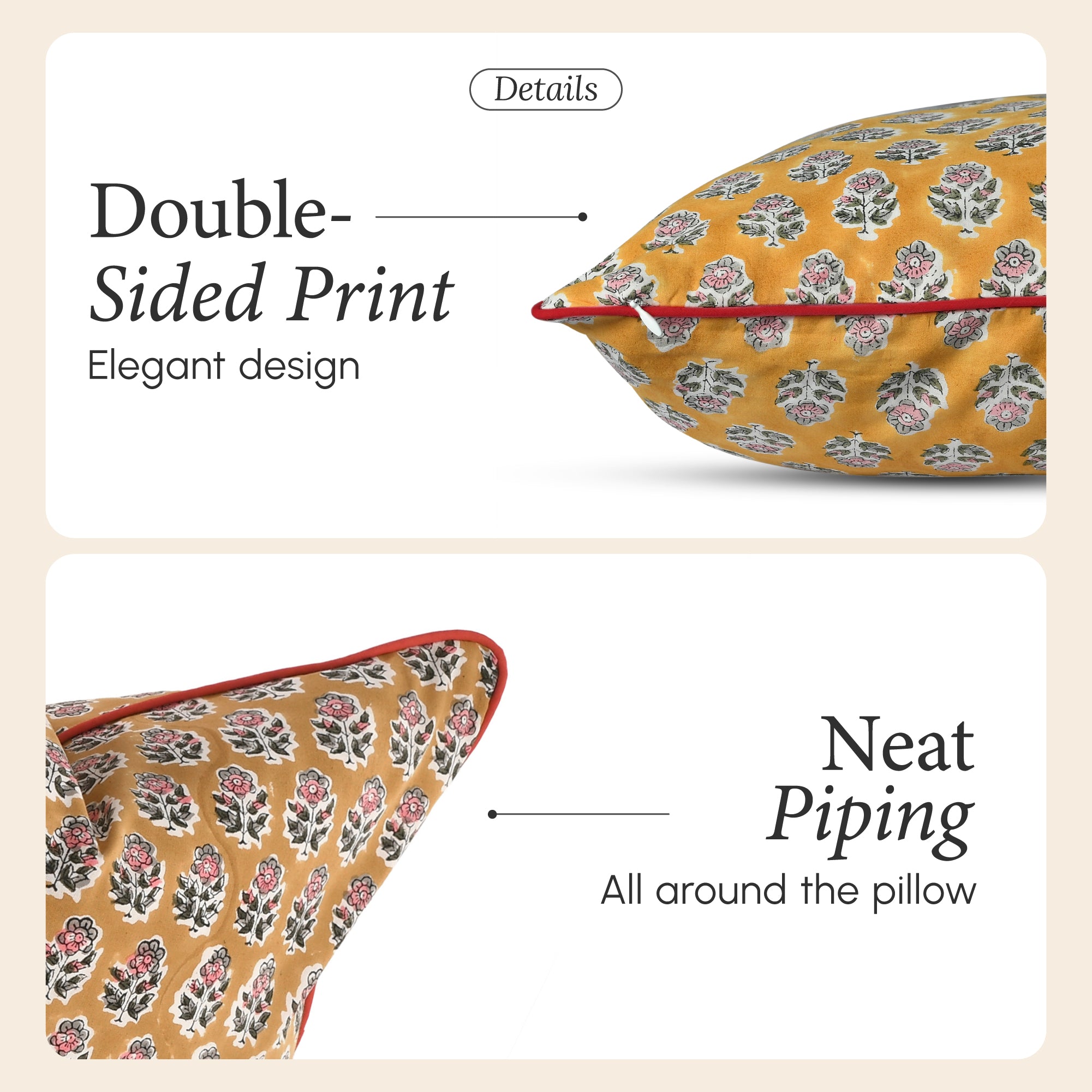Piping Throw Pillow Covers - Yellow Citrine (Set of 2)