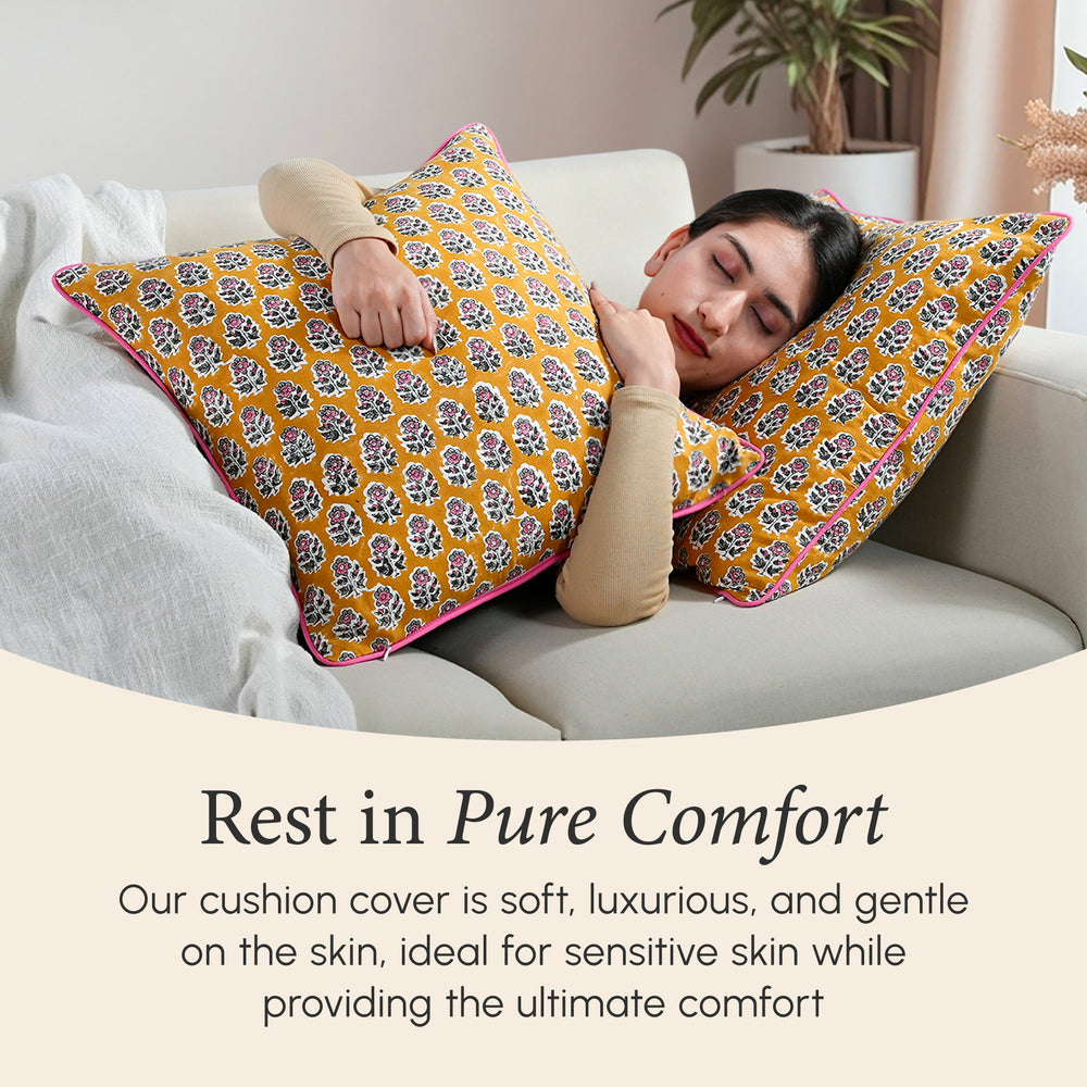 Piping Throw Pillow Covers - Yellow Citrine (Set of 2)