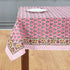 Poppy Pink Cotton Tablecloth on Farmhouse Table