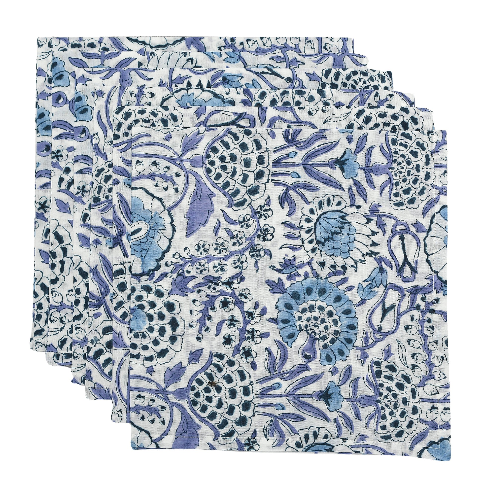 Aqua Blue Indian Block Print Napkins, Floral Cotton Dinning Table Daily Use Napkins, Farmhouse Wedding Event Home Party Napkins 18x18