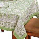 Olive Green Block Printed Tablecloth