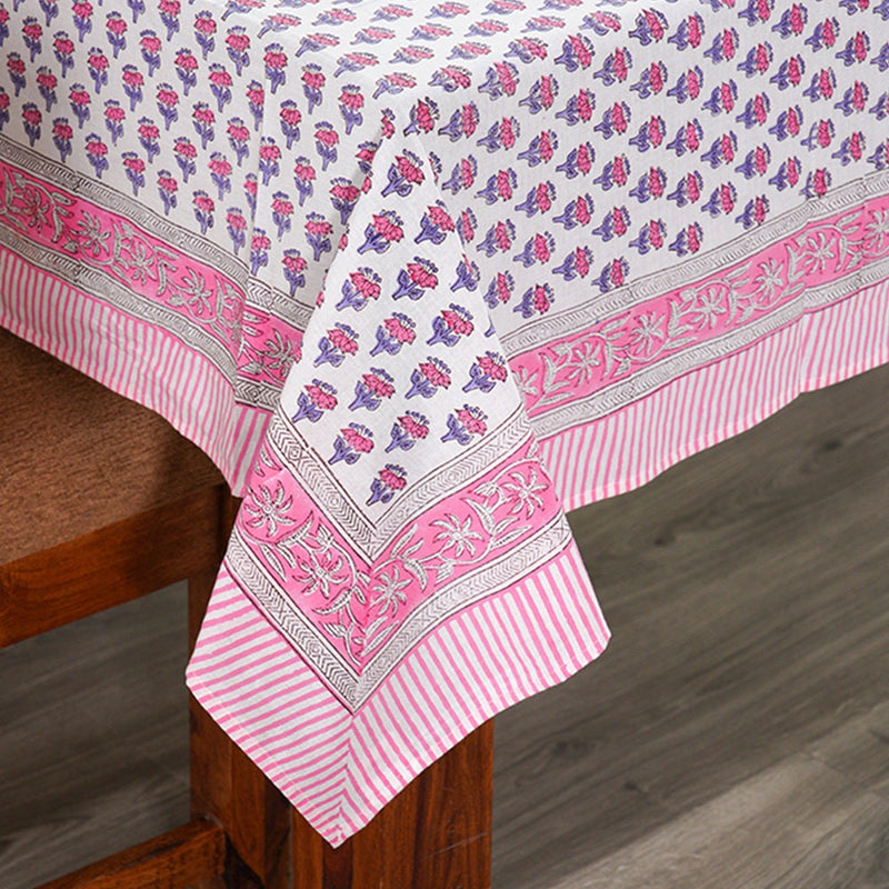 Cotton Indian Hand-Block Printed Tablecloth for Wedding Farmhouse Buffet Housewarming Picnic Boho Home Decor Floral- Pink Sapphire