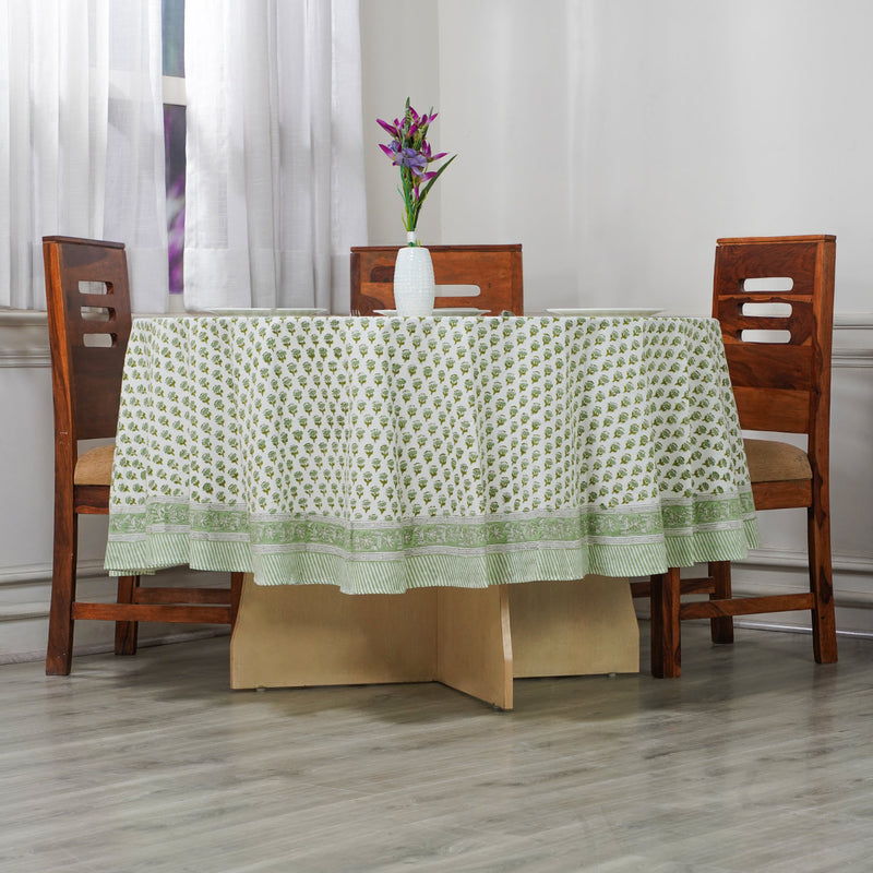 Emerald Green Round Tablecloth, Indian Hand Block Printed 100% Cotton Table cover, 60,90,110 Inch, Wedding Gifts home decor outdoor party