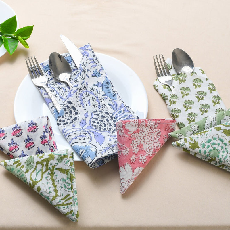 Plain Mix Napkins, Cotton Print Club-Hand Block Printed-Handmade Dinner Napkin Set of 6 Gift for kitchen and gardens,home decor 18x18 Inch.