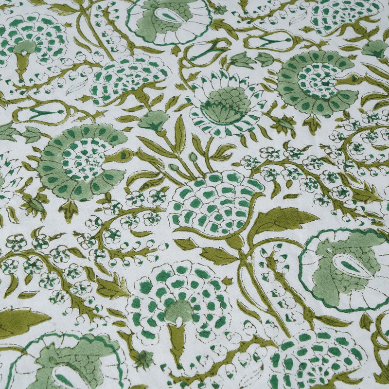 Round Tablecloth, Cotton Print Club-Hand Block Printed-Agate Green Handmade Table Cover for Wedding Outdoor Party Garden Home Decor Event.