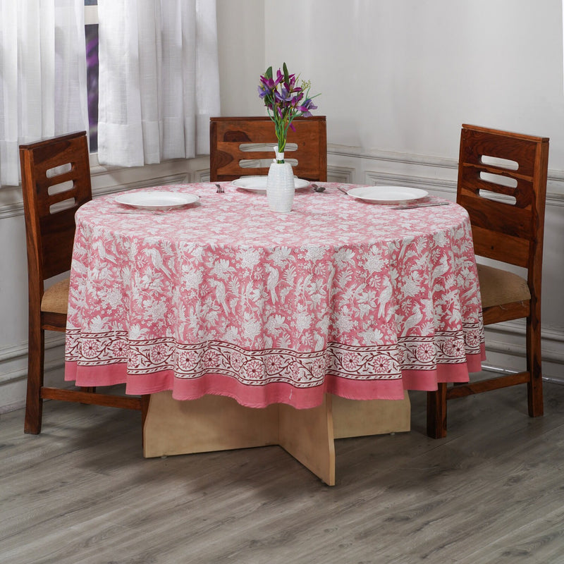 Round Tablecloth, Cotton Print Club-Hand Block Printed-Ruby Red Handmade Table Cover for Wedding Outdoor Party Garden Home Decor