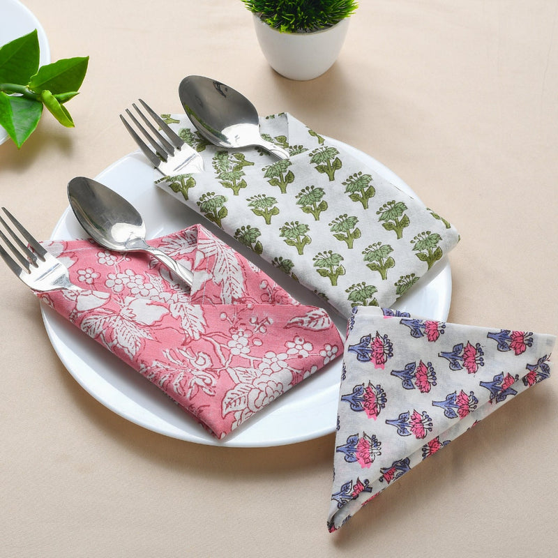 Plain Mix Napkins, Cotton Print Club-Hand Block Printed-Handmade Dinner Napkin Set of 6 Gift for kitchen and gardens,home decor 18x18 Inch.