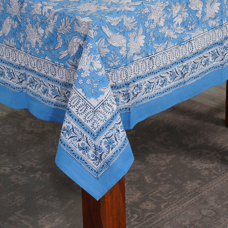 Cotton Indian Hand-Block Printed Tablecloth for Wedding Farmhouse Housewarming Restaurant Picnic Boho Home Decor Floral- Blue Sapphire