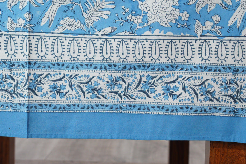 Cotton Indian Hand-Block Printed Tablecloth for Wedding Farmhouse Housewarming Restaurant Picnic Boho Home Decor Floral- Blue Sapphire