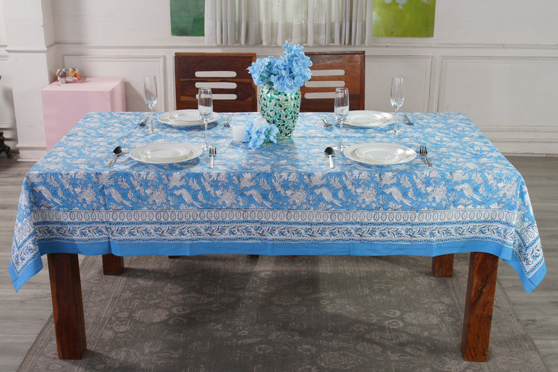 Cotton Indian Hand-Block Printed Tablecloth for Wedding Farmhouse Housewarming Restaurant Picnic Boho Home Decor Floral- Blue Sapphire