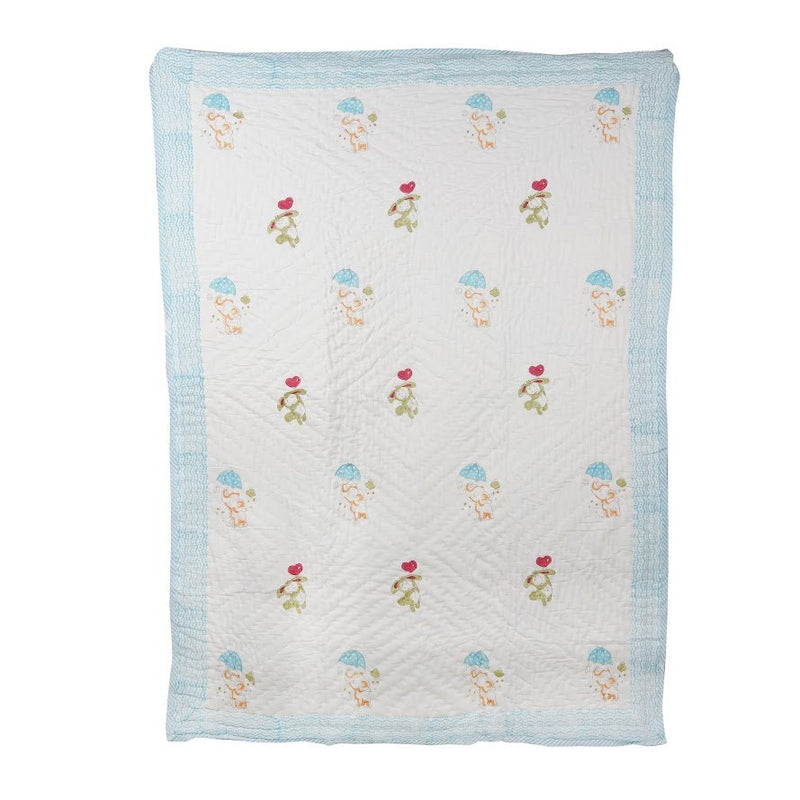 Baby Quilt, 100% Cotton Cloth Hand Block Printed Quilted Blanket, lightweight quilt for Babies, Mat for Baby Wraps, Size 42x58 Inches.
