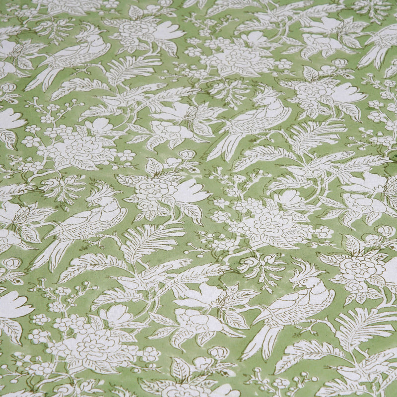 Hand Block Print Indian Cotton Fabric- Olive Green for Dress Curtain Pillow Cover Bags- Wedding Farmhouse Housewarming Restaurant - Floral