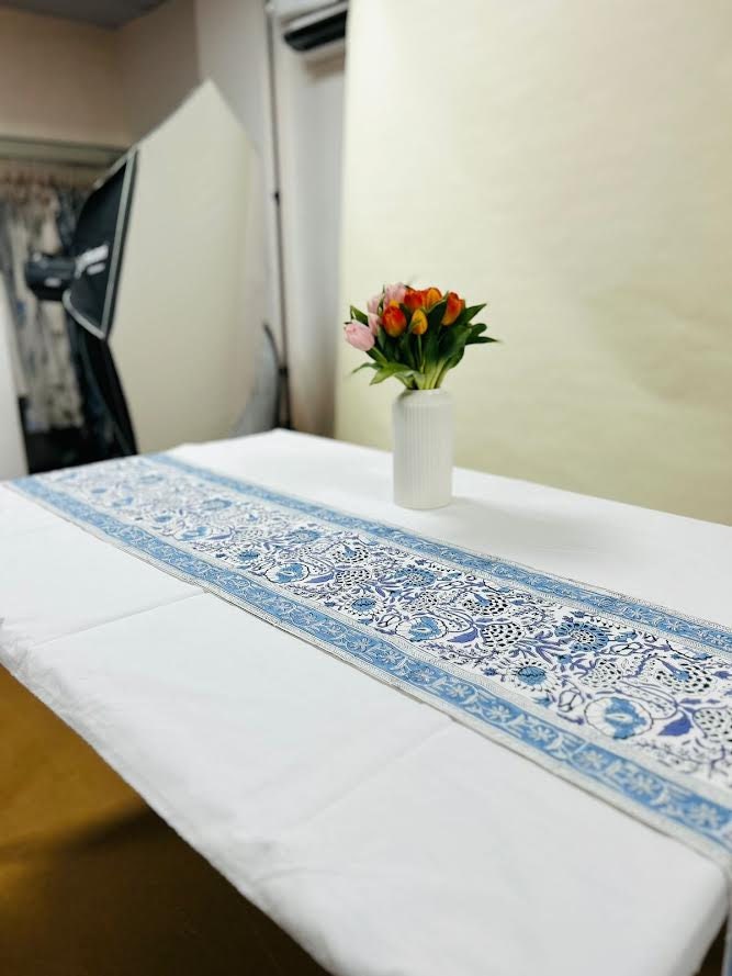 Table Runner, CPC-Aqua Blue-Cotton Indian Hand Block Printed  Table Runner for Gifts & Decor,Housewarming Wedding Party Home and Living.