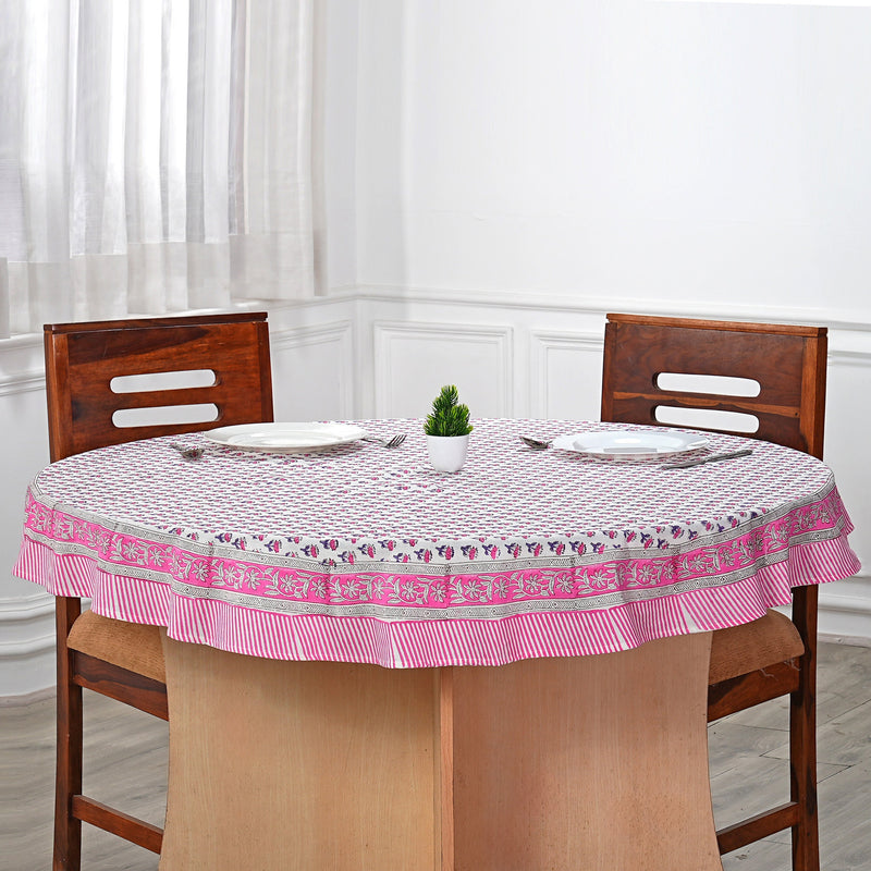 Round,Pink Sapphire Cotton Print Club,Round Tablecloth-Indian Hand Block Printed 100% Cotton Table cover-for Wedding Gift Farmhouse Party