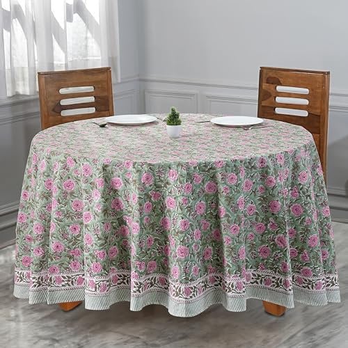 Pink Tourmaline Round Tablecloth, Indian Hand Block Printed 100% Cotton Table cover, 60,90,110 Inch, Wedding Gifts home decor outdoor party