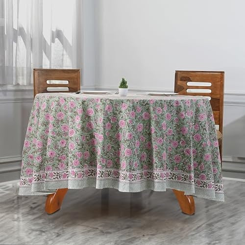 Pink Tourmaline Round Tablecloth, Indian Hand Block Printed 100% Cotton Table cover, 60,90,110 Inch, Wedding Gifts home decor outdoor party