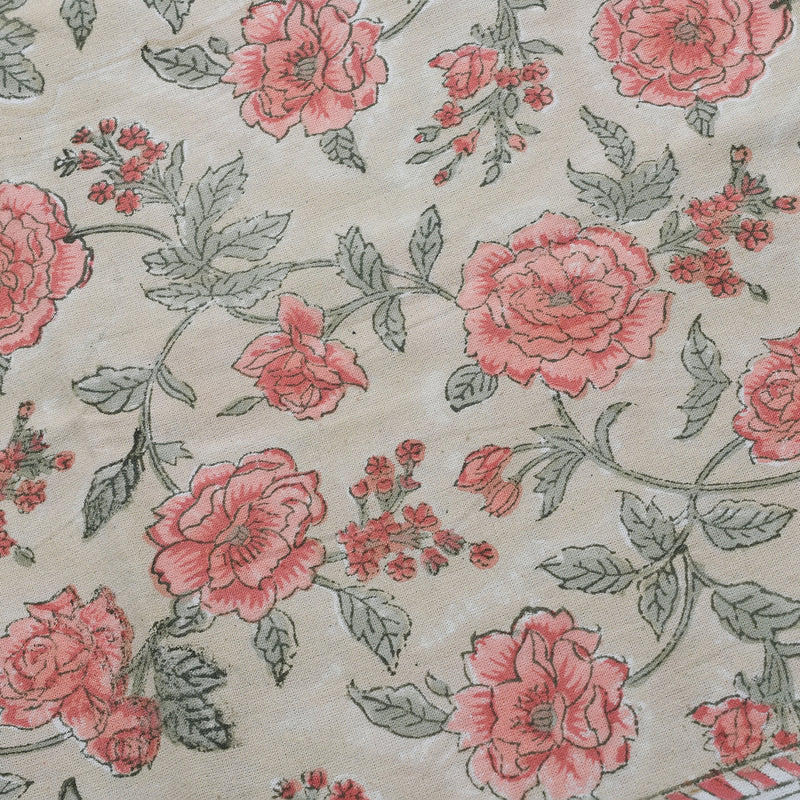 a close up of a flowered cloth with red flowers on it