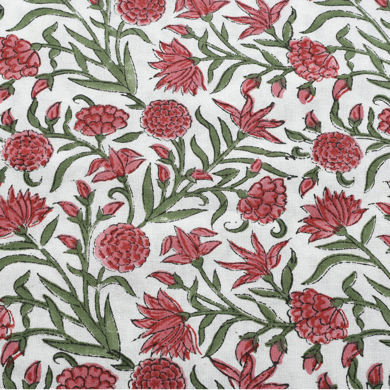 Hand Block Print Indian Cotton Fabric- Red Garnet for Dress Curtain Pillow Cover Bags- Wedding Farmhouse Housewarming Restaurant - Floral