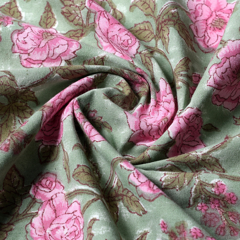 Hand Block Print Indian Cotton Fabric- Pink Tourmaline for Dress Curtain Pillow Cover- Wedding Farmhouse Housewarming Restaurant - Floral