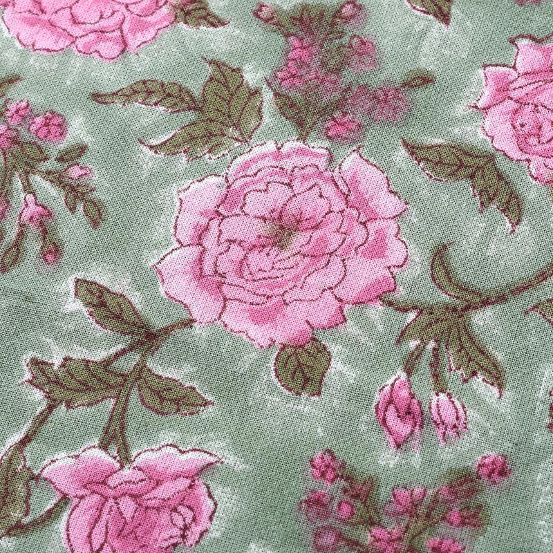 Hand Block Print Indian Cotton Fabric- Pink Tourmaline for Dress Curtain Pillow Cover- Wedding Farmhouse Housewarming Restaurant - Floral