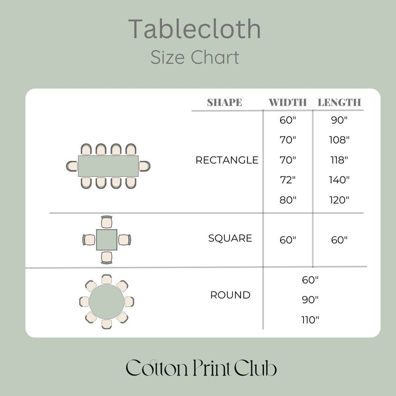 a tablecloth size chart for a table