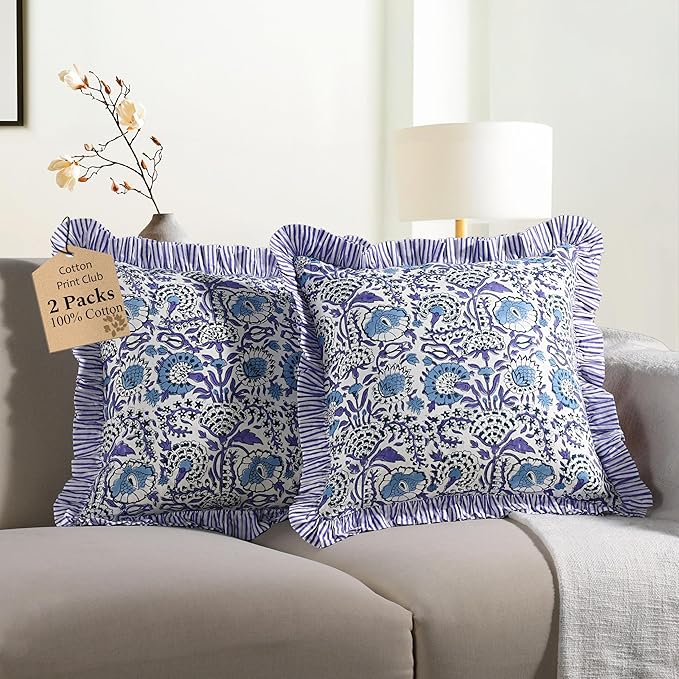 Ruffle Throw Pillow Covers -  Indigo Blue