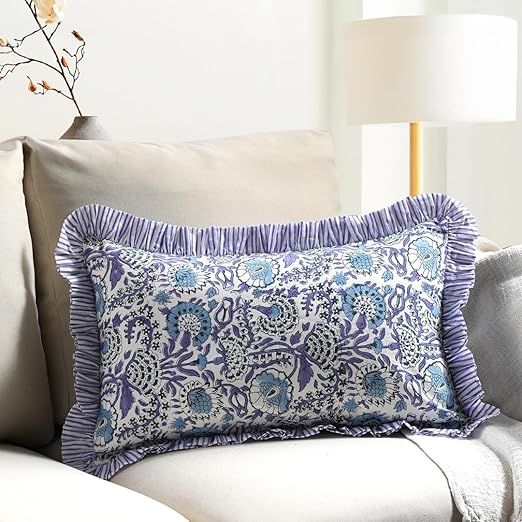 Ruffle Throw Pillow Covers -  Indigo Blue