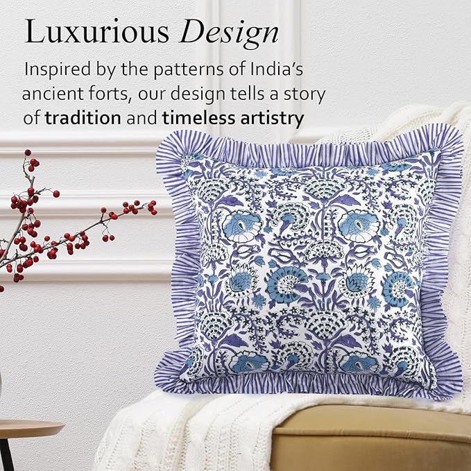 Ruffle Throw Pillow Covers -  Indigo Blue