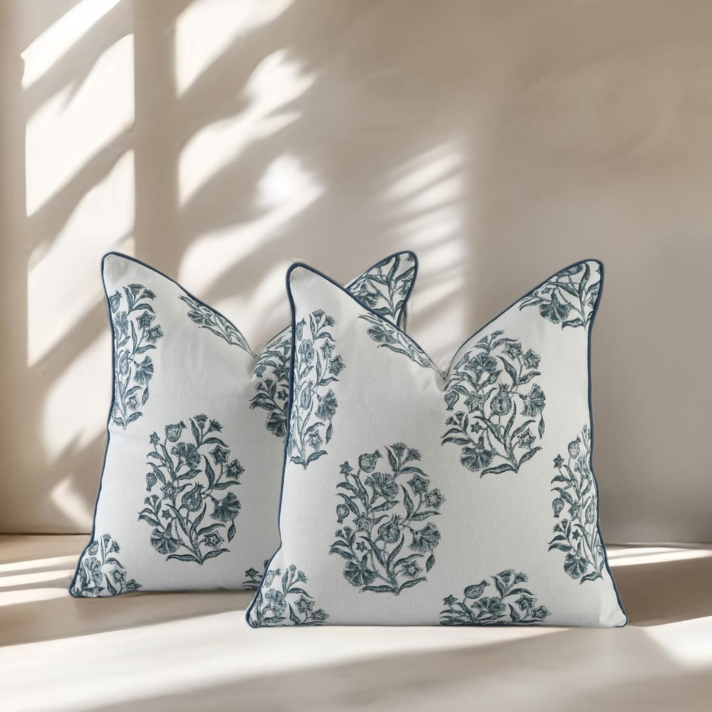 Boho Cotton Pillow Covers - Indigo Blue (Set of 2)