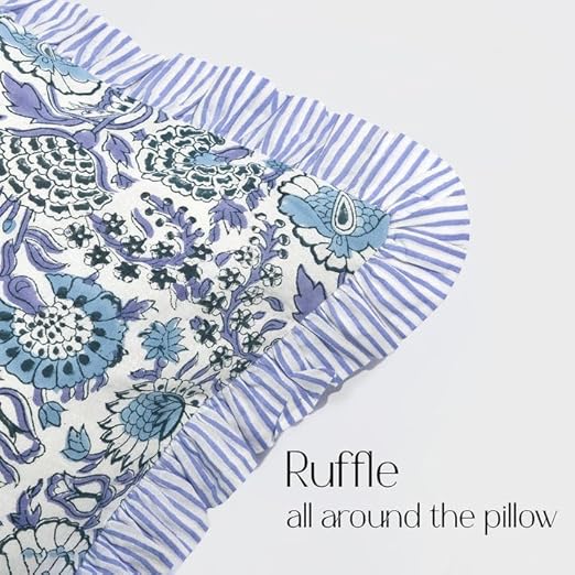 Ruffle Throw Pillow Covers -  Indigo Blue