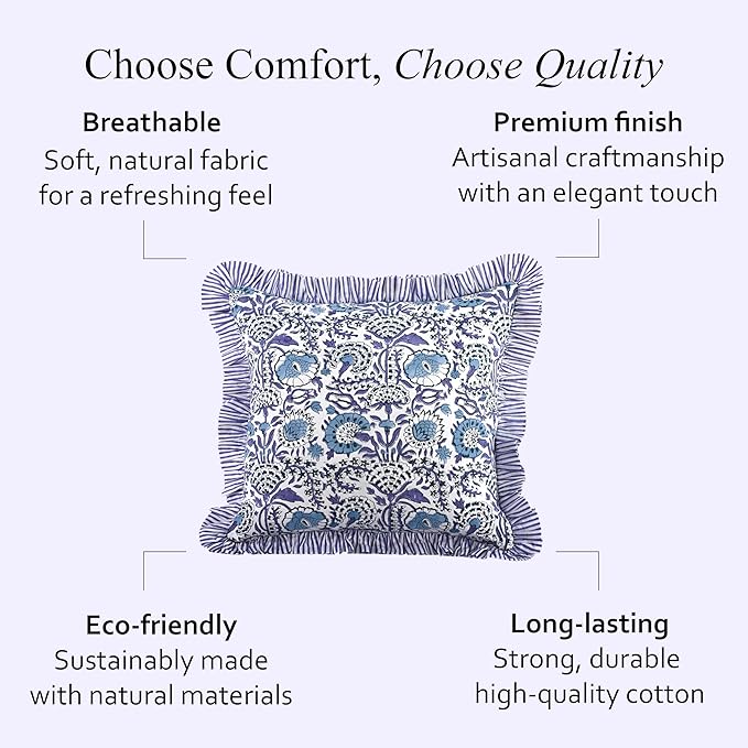 Ruffle Throw Pillow Covers -  Indigo Blue